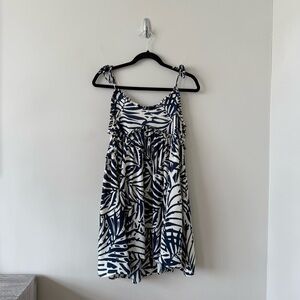 Patrons Of Peace- Navy and Cream Babydoll Summer Patterned Dress (Size:Small)